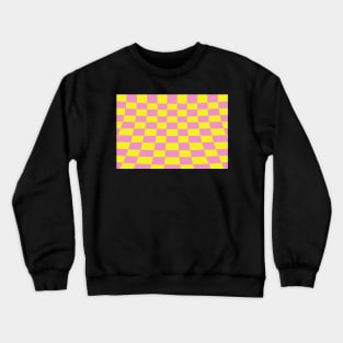 Warped perspective coloured checker board effect grid yellow and pink Crewneck Sweatshirt